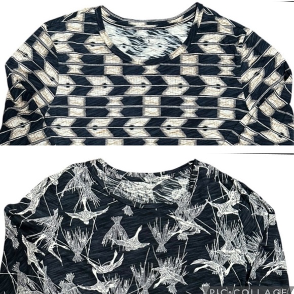 2 L.L. Bean Signature Navy Print Long Sleeve Tops Relaxed Fit - Picture 3 of 9